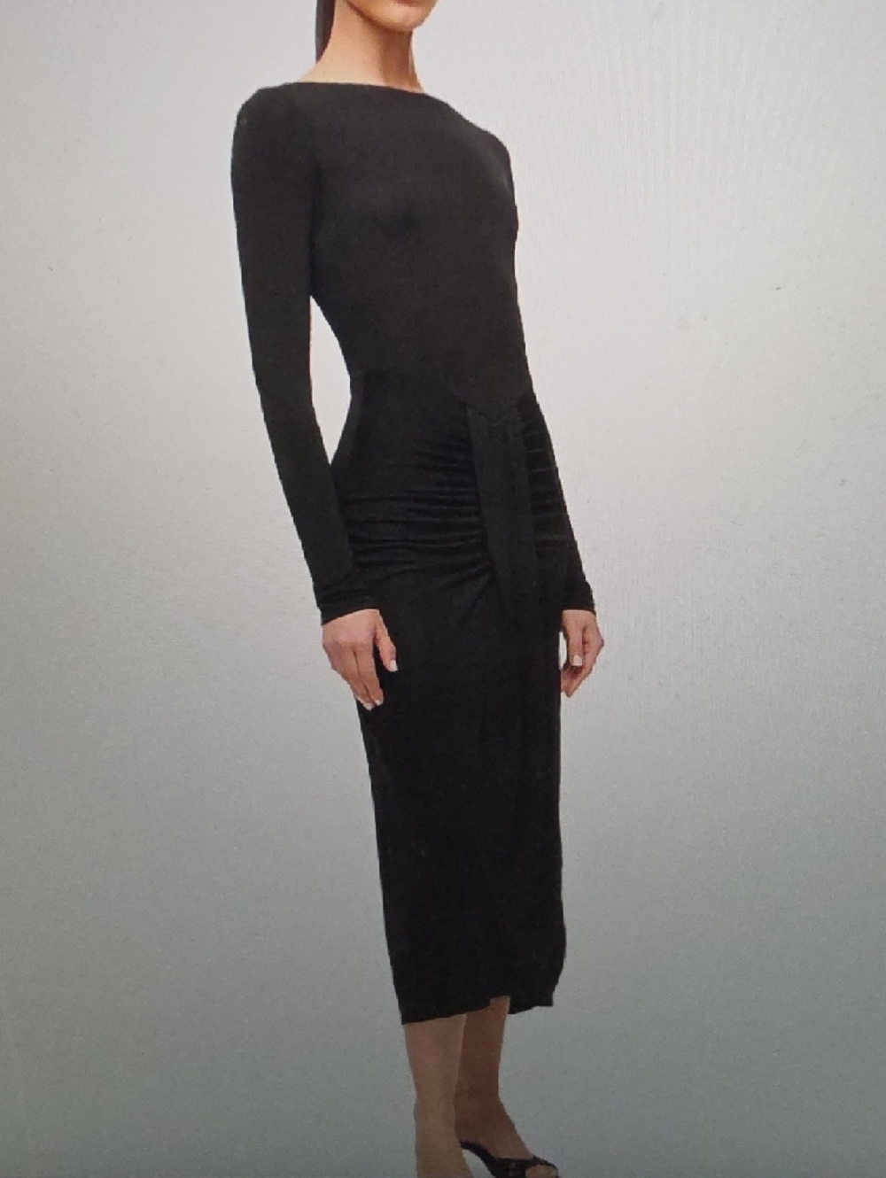 STAUD Gres Draped Long Sleeve Black Midi Dress Size S $395 - Picture 2 of 6